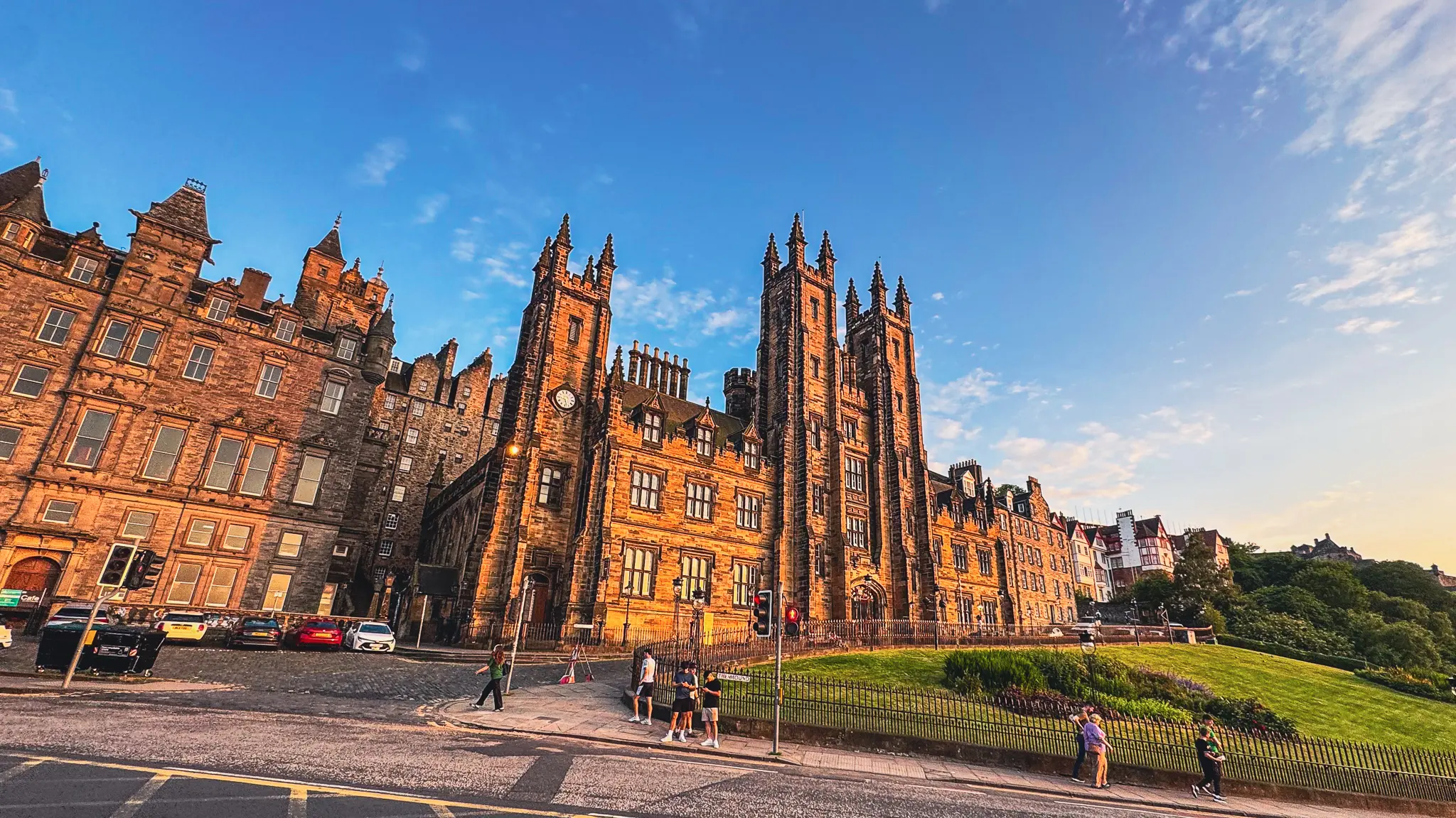 Historic building on The Mound in Edinburgh with stone façade and street in foreground